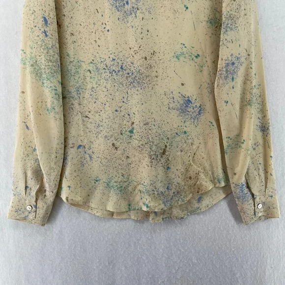 Maison Scotch Tops Womens Sz 2 Beige Green Abstract Long Sleeve Button Up Blouse - Picture 9 of 12